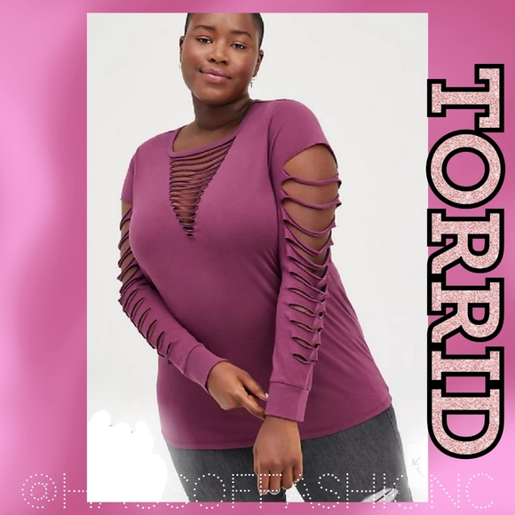 TORRID Purple Violet Slash Classic Fit Long Sleeve Tee! NWT! - Picture 1 of 6